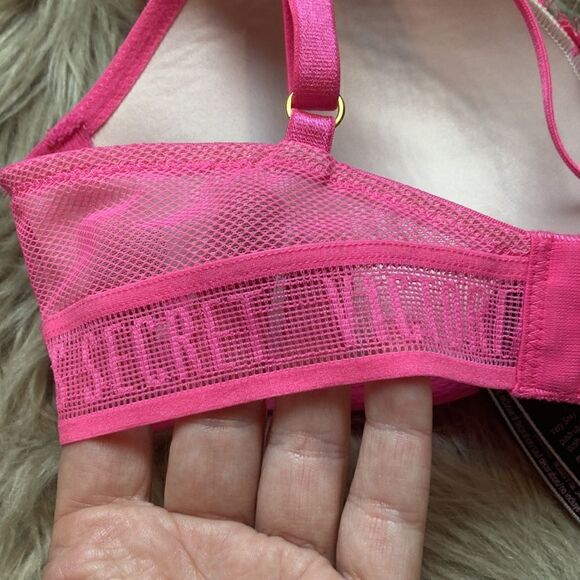 Victoria’s Secret Lace/Mesh Very Sexy Push up Bra - Lace Hot Pink - Picture 6 of 12